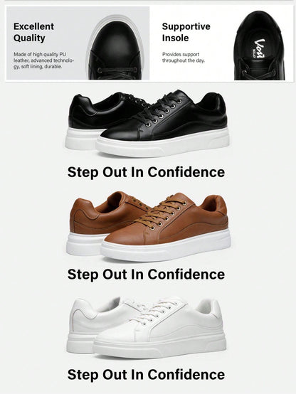 SHOESMALL Men's Fashion Minimalist Sneakers Classic Casual Skate Shoes For Men Stylish Soft White Sports Shoes Men's Dress Sneakers BMY5011A-brown