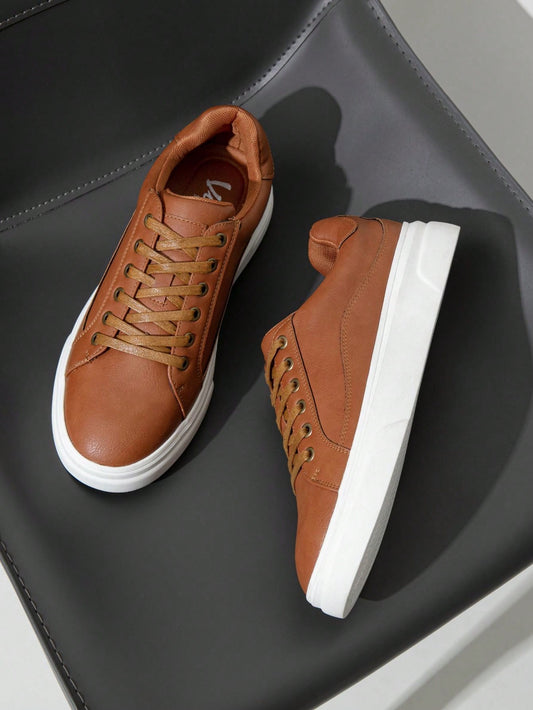 SHOESMALL Men's Fashion Minimalist Sneakers Classic Casual Skate Shoes For Men Stylish Soft White Sports Shoes Men's Dress Sneakers BMY5011A-brown