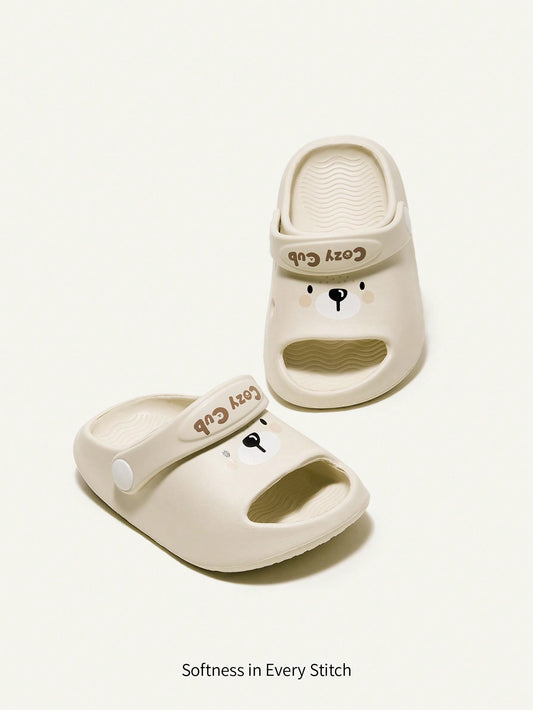 Cozy Pixies Cute Bear Pattern Breathable Soft Comfortable Anti-Slip Durable All-Match Baby Sandals With Holes Beige