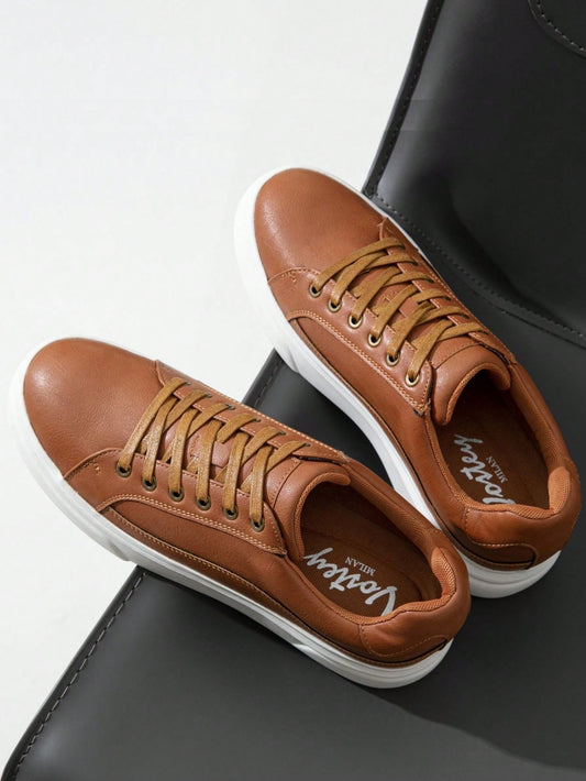 SHOESMALL Men's Fashion Minimalist Sneakers Classic Casual Skate Shoes For Men Stylish Soft White Sports Shoes Men's Dress Sneakers BMY5011A-brown