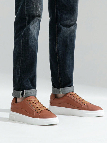 SHOESMALL Men's Fashion Minimalist Sneakers Classic Casual Skate Shoes For Men Stylish Soft White Sports Shoes Men's Dress Sneakers BMY5011A-brown