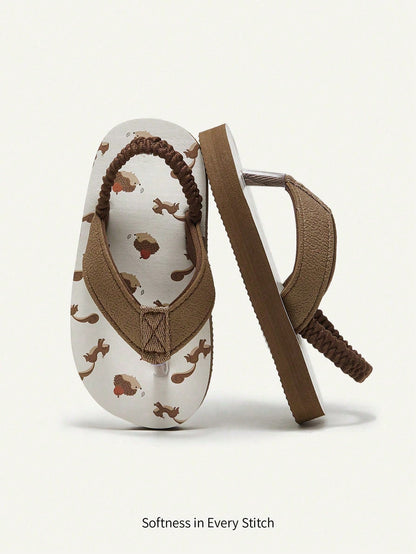 Cozy Pixies Kids' Cartoon Outdoor Eva Slippers, Breathable, Fashionable And Comfortable For Toddler Girls And Boys Brown