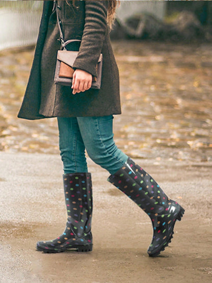 Women Wellington Boots Rain Boots Waterproof Knee High Boots, For Outdoor Garden Hiking Work Black