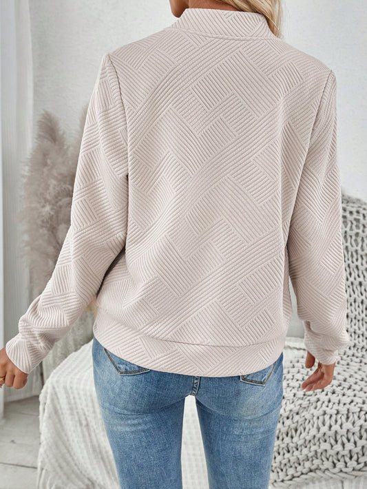 SHEIN LUNE Fashionable Casual Jacquard Knitted Khaki Jacket, Suitable For Commuting Khaki