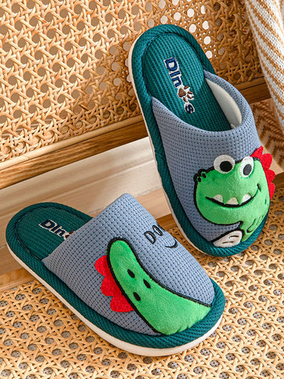 1 Pair Kids Slippers, Toddler Boys Cartoon Dinosaur Indoor Non-Slip House Shoes, Autumn/Winter Grey