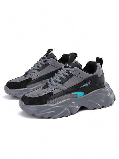 Men's Fashionable Color Block Breathable Front Strap Sports Shoes, Lightweight And Durable Casual Running Shoes For Daily Wear Grey