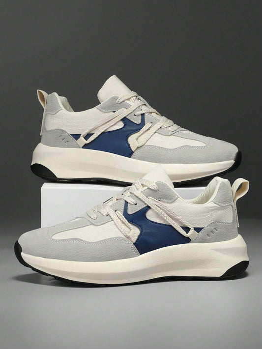 Men Fashionable Light, Comfortable And Minimalistic Color Block Outdoor Leisure Sports Shoes, Running Shoes Grey