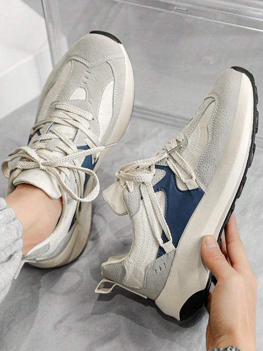 Men Fashionable Light, Comfortable And Minimalistic Color Block Outdoor Leisure Sports Shoes, Running Shoes Grey