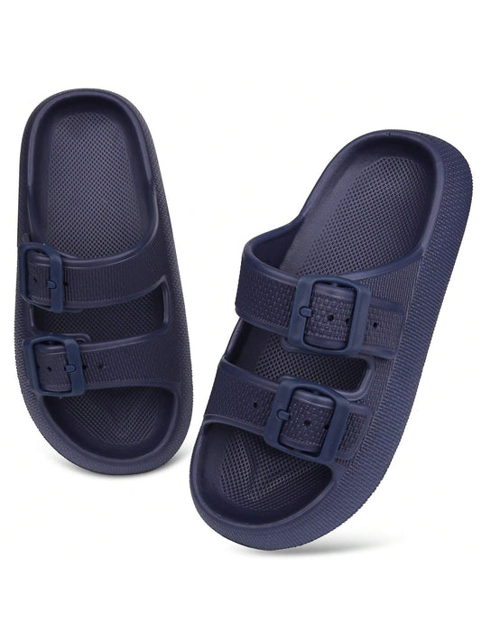 Kids Cloud Buckle Slides Boys Girls Slip On Sandals Youth Adjustable Flip Flops EVA Summer Slippers Beach Pool Shower Shoes deep blue