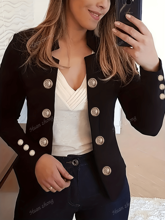 Women's Plain Button-Down Thin Long Sleeve Jacket For Spring And Autumn Black