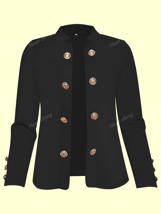 Women's Plain Button-Down Thin Long Sleeve Jacket For Spring And Autumn Black