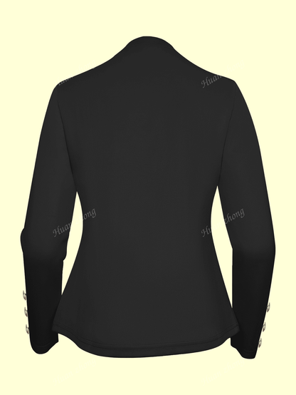 Women's Plain Button-Down Thin Long Sleeve Jacket For Spring And Autumn Black