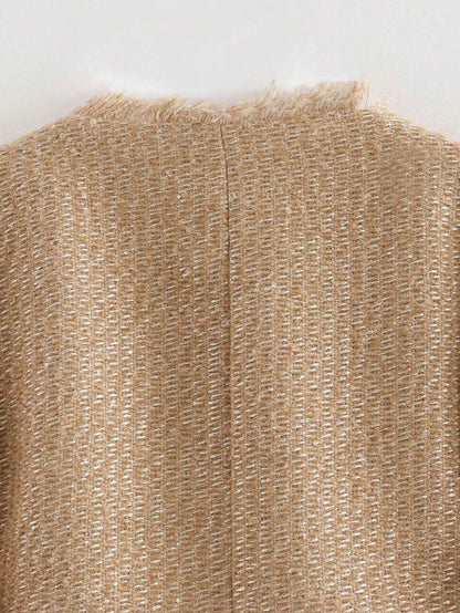 Casual Vintage Shiny Texture Short Jacket For Autumn Khaki
