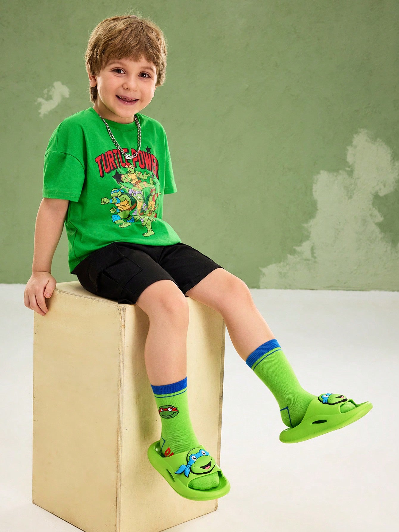 TEENAGE MUTANT NINJA TURTLES X SHEIN Kids Cartoon Turtle EVA Slippers, Lightweight & Comfortable For Indoor, Bathroom, Outdoor Use Green