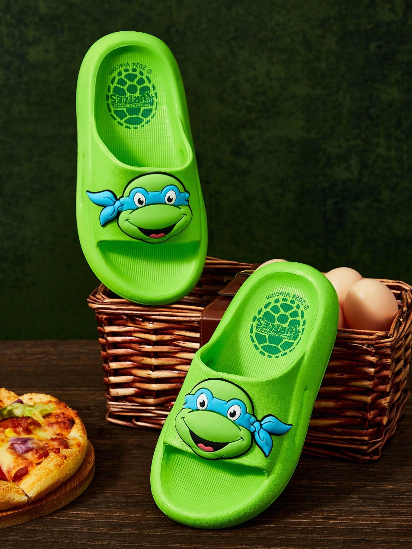 TEENAGE MUTANT NINJA TURTLES X SHEIN Kids Cartoon Turtle EVA Slippers, Lightweight & Comfortable For Indoor, Bathroom, Outdoor Use Green