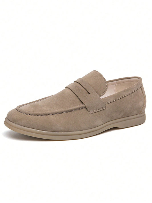 Men's Luxury Penny Loafer Leather Shoes, Solid Color Faux Suede Casual Oxford, Soft & Breathable, Versatile For Business, Party, Wedding, Spring/Summer/Autumn Beige