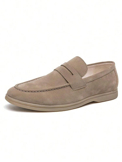 Men's Luxury Penny Loafer Leather Shoes, Solid Color Faux Suede Casual Oxford, Soft & Breathable, Versatile For Business, Party, Wedding, Spring/Summer/Autumn Beige