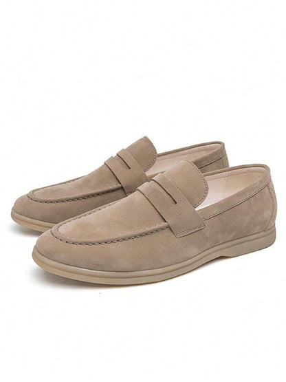 Men's Luxury Penny Loafer Leather Shoes, Solid Color Faux Suede Casual Oxford, Soft & Breathable, Versatile For Business, Party, Wedding, Spring/Summer/Autumn Beige
