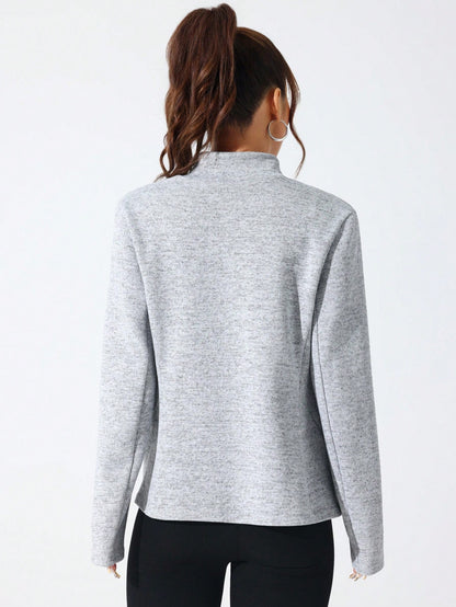 SHEIN Sport Studio Casual Comfortable Solid Color Stand Collar Sports Jacket Light Grey