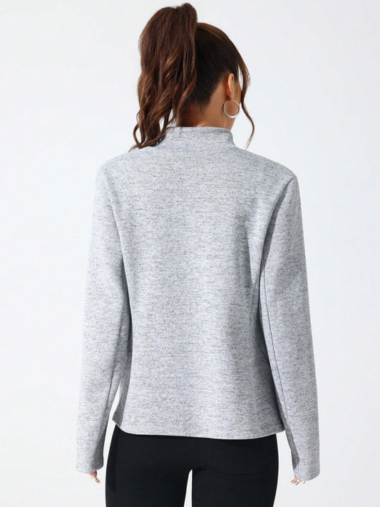 SHEIN Sport Studio Casual Comfortable Solid Color Stand Collar Sports Jacket Light Grey