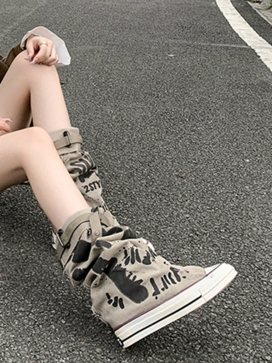Women's Round Toe Thick Sole Flat Short Boots, Casual Canvas Short Boots For Spring & Autumn Grey