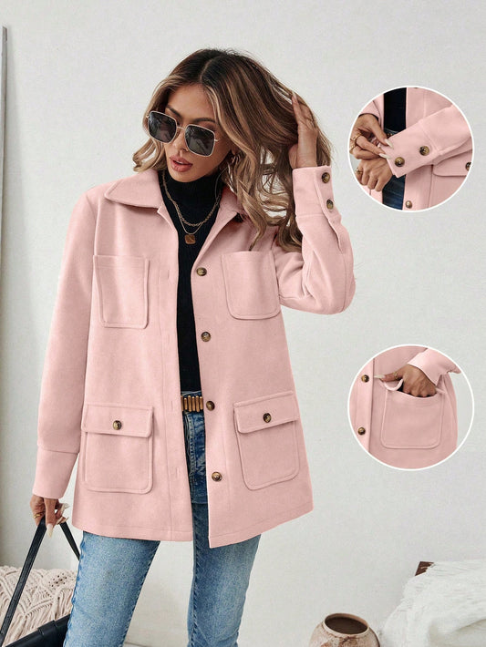 EMERY ROSE Men's Solid Color Front Button Long Sleeve Pocket Casual Jacket Dusty Pink