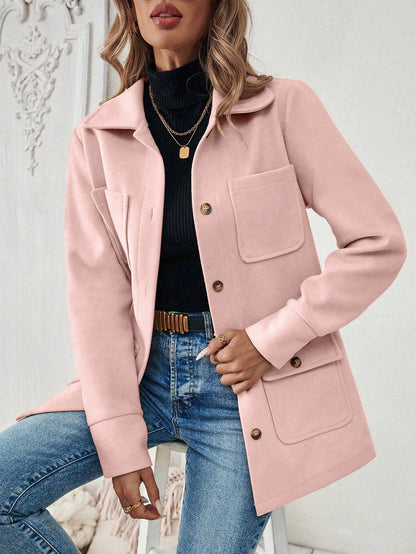 EMERY ROSE Men's Solid Color Front Button Long Sleeve Pocket Casual Jacket Dusty Pink