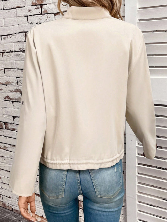 EMERY ROSE 4-Seasons Retro Vintage Classic Plaid Fashionable Casual Drawstring Short Women Jacket,Fall Clothes Women Apricot