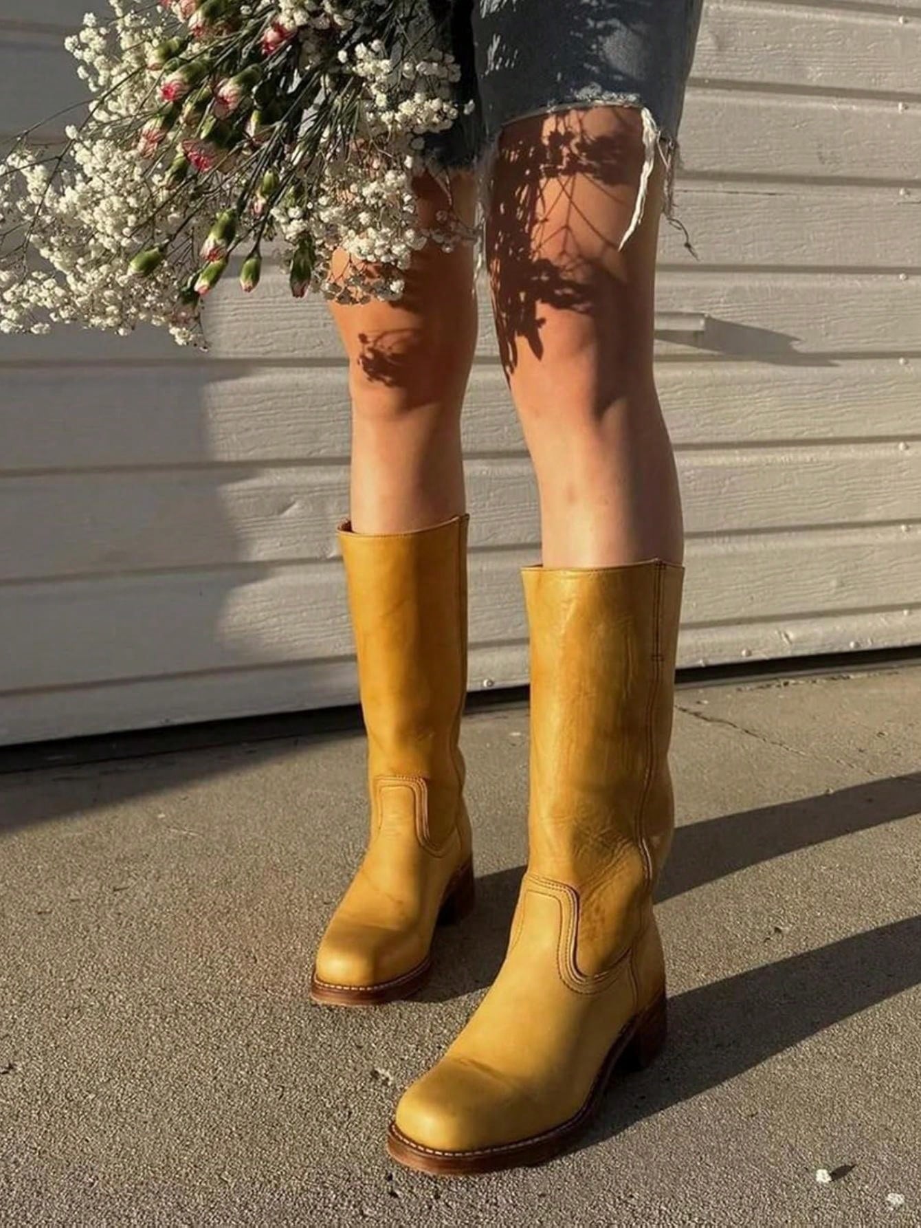 Women's Knee High Boots Wide Calf Boots  Square Toe Chunky Block Heel Long Boots Pull On Riding Boots Knight Boots Casual Comfortable Low Heel Womens Boots Yellow