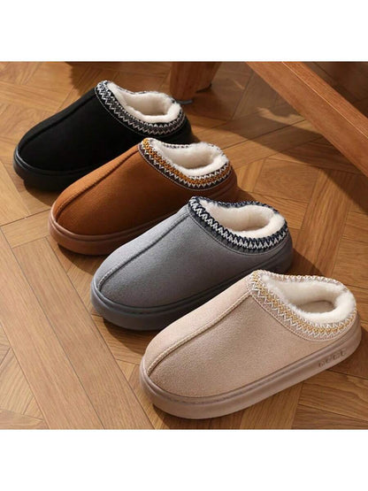 New Fashion Fluffy Platform Slippers For Women 2024 Winter Plush Warm Cotton Shoes Woman Comfort Non Slip Unisex Home Slippers Khaki