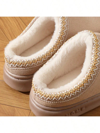 New Fashion Fluffy Platform Slippers For Women 2024 Winter Plush Warm Cotton Shoes Woman Comfort Non Slip Unisex Home Slippers Khaki